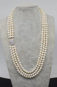 Gioielli Wow 3 file di perle d'acqua dolce bianche vicine al tondo 78 mm Collana da 1921 pollici Natura all'ingrosso Fppj