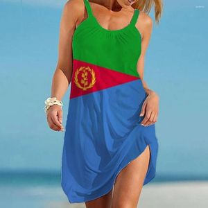 Vestidos casuais eritreia bandeira vestido moda feminina sem mangas boêmio praia festa noite feriado sexy midi cinta menina verão