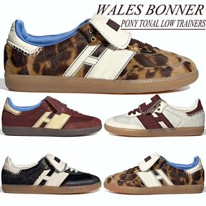 2024 Herrkvinnor Plattform Lågvaror Wales Bonner Leopard Dark Brown Fox Brown Pony Tonal Cream White Men Women Trainers Sneakers