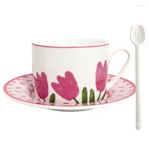 Cups Saucers Tea And Tulip Porcelain Set Ceramic Coffee Cup Saucer Heat-resistant Mug With Spoon Kitchen Supplies