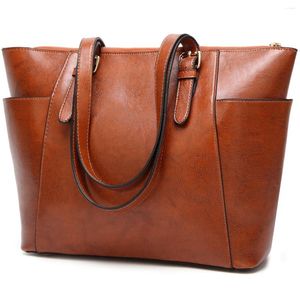 Akşam çantaları retro tarzı tote çanta kadın moda sahte deri omuz büyük kapasiteli fermuar el çantası vintage düz renkli crossbody