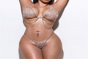 Nova borla sexy biquíni jóias sutiã e tanga conjunto de cristal lingerie corpo corrente sutiã calcinha t2005075912758