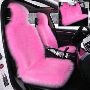 Siedziny samochodowe obejmują różowy zestaw pełny zestaw Faux Sheepskin Cover Unviersal Plusz do samochodów Auto Akcesorium Zimowe Boże Narodzenie