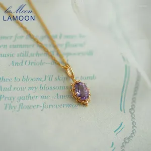 Pendants LAMOON Gemstone Natural Amethyst Necklace For Women 925 Sterling Silver Gold Vermeil Vintage Small Crown Pendant Fine Jewelry