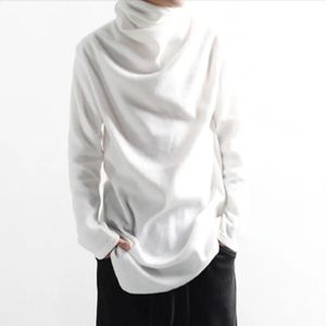 Men's T-shirts Spring and Autumn Korean edition plain turtleneck loose-fitting irregular long sleeve T-shirts trend 240117