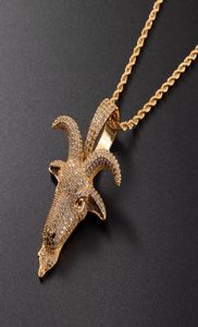 Micro Pave Animal Sheep Head Pendant Gold Silver Plated Zircon Hip Hop Necklace For Men Rock Chain Jewelry1051842