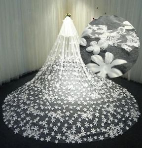 3D Floral Langer Hochzeitsschleier Eine Schicht Tüll Rüschen Vestido De Noiva Weiß Elfenbein Maßgeschneiderte Elegante Brautverpackungen mit Kamm9269912