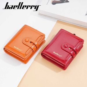 Spring And Autumn New Women's Short Wallet Fashion Oil Waxed Leather Glossy Double Buckle Zipper Coin Purse Card Bag 021024a
