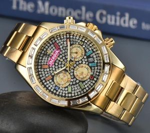 Famosi orologi militari da uomo di grandi dimensioni Iced Out Anello di diamanti Hip Hop Shinning Starry Dial Clock Day Date Cronografo Movimento al quarzo Presidente Orologio da polso regali