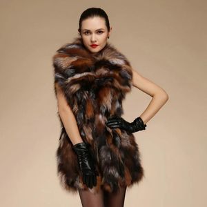 Casacos reais naturais genuínos colete de pele de raposa moda feminina tira de pele de raposa gilet com gola jaquetas senhoras outwear personalizado qualquer tamanho