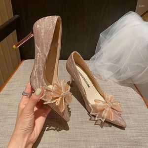 Dress Shoes Slim Heel Women Spring And Autumn Golden Wedding Bridal Adult Gift Slip Crystal High 5409