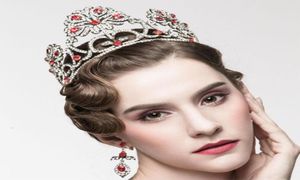 Red and Green Pageant Quinceanera Wedding Crowns For Women Bling Rhinestone Beading Hair Jewelry Bridal Headpieces Earrings Party6860904