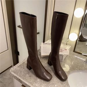 Women Knee High 4cm High Heels Boots Leather Fetish Knight Fashion Boots Booties Lady Low Heels White Autumn Quality Shoes 240117