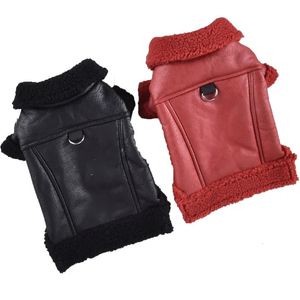 Rot Schwarz PU Hundemantel Jacke Winter Fleece Kragen Haustier Kleidung für kleine mittelgroße Hunde Dackel Welpen Topcoat Bekleidung XL 240117