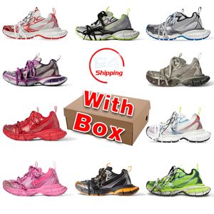Box Track Runner ile 3 Paris Tracks 3.0 Ayakkabı Üçlü siyah Beyaz Yeşil Pembe Koyu Mavi Gri Bej Basılı Platform Deri Naylon Spor Ayakkabıları Erkek Kadın Koşucular Eğitmenler
