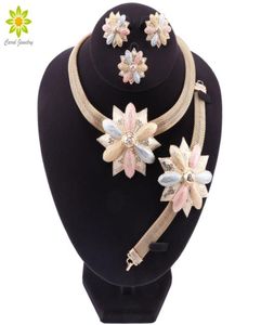 Gold Color African Wedding Jewelry Sets Fashion Necklace Earrings Ring Bracelet Crystal Jewelry Charms Flower Shape Jewelry Set9052565