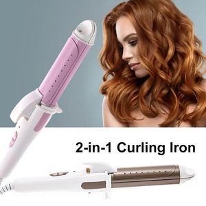 2 in 1 Mini Portable Ceramic Hair Curler 28mm Curling Iron Straightener Plates Wet Dry Dual Use Styling Tools 240116