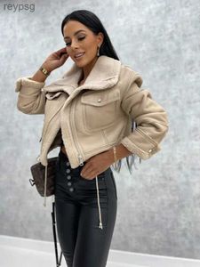 Mulheres de couro falso couro hirigin mulheres inverno jaqueta de couro falso manga longa lapela velo casaco de linho zip up motocicleta jaqueta quente sherpa casaco outwear yq240116