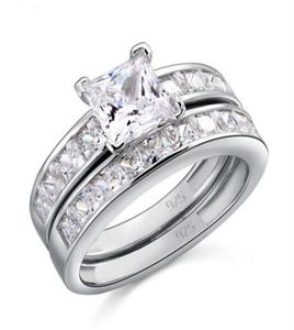 Tamanho de luxo 5678910 joias 10kt ouro branco preenchido topázio corte princesa conjunto de anel de casamento de diamante simulado presente com caixa 43 N21922497