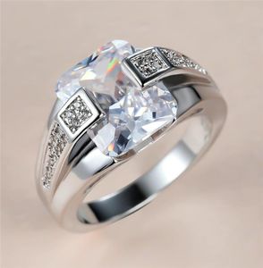Trendy Männlich Weiblich Weiß Kristall Stein Ring Charme Silber Farbe Ehering Klassischen Quadratischen Zirkon Verlobungsringe Für Frauen Männer 3064439