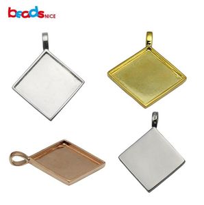 Beadsnice rhombus pendant tray 925 sterling silver cabochon bezel setting handmade necklace pendant new arrive DIY gift ID 338288163664