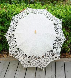 Gotischer Elfenbein-Spitzen-Sonnenschirm, weiß, ausgefallen, hohl, schwarz, viktorianische Hochzeit-Sonnenschirme für Braut und Brautjungfer, gute Qualität, individuell, Co5169744