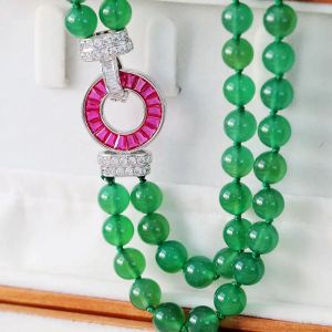 New Natural Emerald Glass Double Layer Necklace Micro Inlay Zircon Pendant Necklace Long Sweater Chain Female Fashion Jewelry