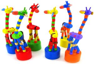 Toys for Baby Kids Wooden Push Up Jiggle Puppet Giraffe Finger Toys Assorted Animal Decorative7365244