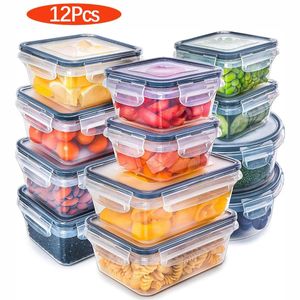 12 Piece Food Storage Containers Set with Easy Snap Lids Airtight Plastic for Pantry 240116
