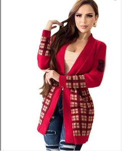 Kızlar Bahar Yeni Kadınlar V yaka sıradan kazak tasarımcısı Sonbahar Baskılı Örme Uzun Kollu Hırgalar Kırmızı Ceket Sweater Kadın