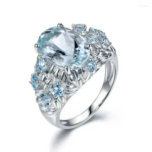 Cluster Ringe Modische 925 Silber Ring Blauer Stein Topas Finger Retro Männer Und Frauen Hochzeit Party Zubehör