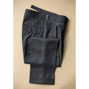 Autumn Thin Pleated Smooth Byxor Hög midja Löst affär Casual Mens Suit Pants Fold Anti Wrinkle Dress H42 240117