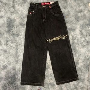 Jeans da uomo JNCO Jeans Y2k Hip Hop Stampa grafica Gotico Nero Jeans larghi Pantaloni retrò Uomo Donna Nuovo Streetwear Pantaloni a gamba larga a vita alta T240117