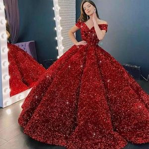 Abito da ballo di lusso con paillettes Abiti stile Quinceanera Glitter con paillettes Donna Dolce 16 Festa formale Notte con spalle scoperte Robe De Soiree Ele278R