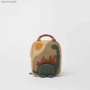 Backpacks New Children's Canvas Backpack Kindergarten Cartoon Embroidery School Bagsun Long Neck Small Dinosaur Animal-shaped Backpack