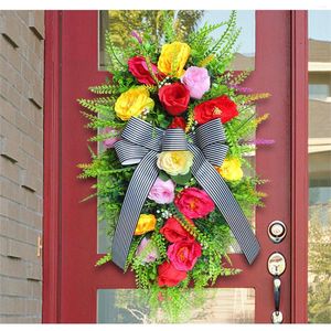 Festa decoração simulação flor porta pendurado guirlanda criativo grande arco frente flores de cabeça para baixo árvore carro grill grinalda de natal