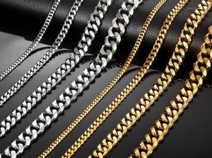 Necklaces for Men Women Silver Black Gold Stainless Steel Curb Cuban Chains Mens Necklace Whole Jewelry 357911mm LKNM0813353672