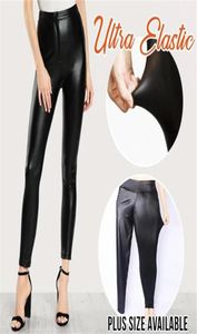 Ladies High Waist StretchFit Faux Leather Pencil Pants Leggings Shape Slimming Large elasticity Pant Skinny Training Trouser1896842