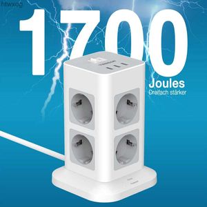 Wtyczka kabla zasilacza Tessan Tower Power Pasp Protection (1700J) z 8 punktami sprzedaży 3/4 portów USB wiele gniazd z przełącznikiem dla domu YQ240117