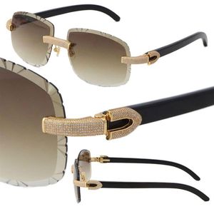 2022 Ny metallmikrobelagd diamantuppsättning Rimless Solglasögon Original Black Buffalo Horn Sun Glasses Male and Female Frame 18K Gold U262U