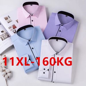 Классическая мужская классическая рубашка с длинным рукавом большого размера 8XL 9XL 10XL 11XL Бизнес Офис Фиолетовый Белый Slim Fit Социальный Саржа Однотонная 240117