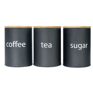 3st Sugar Tea Coffee Jar Metal Kitchen Lagring Canister Round Square Candy Biscuit Loose Tea Leaf Containers Box With Covers 240116