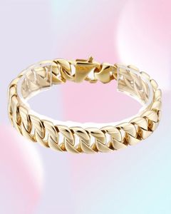 23cm 9 inch 12mm Gold Fashion Stainless Steel Cuban curb Link Chain Bracelet Women Mens Jewlery silve gold244n2165976