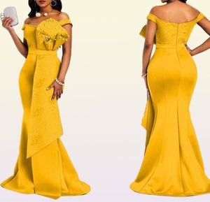 Vestido amarelo longo para mulheres fora do ombro sexy sereia contas magro baile de formatura até o chão noite jantar festa de casamento maxi vestidos 2101629721