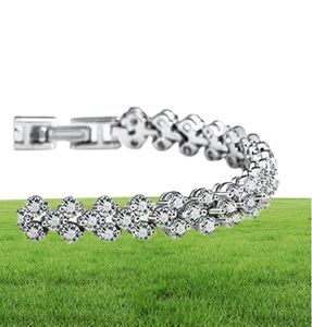 Tennis Luxus Österreich Glänzende Kristall Armbänder Echtes 925 Sterling Silber Charms Armband Zirkon Diamant Römischen Tennis Link Brace7986058