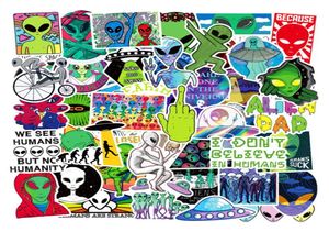 50pcslot bilklistermärken Alien UFO Trolley Case Skateboard Notebook Stickers Waterproof PVC borttagbara klistermärken för bilmotorcykel BI4222759