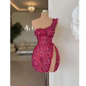 Fuchsia krótkie sukienki koktajlowe srebrne jedno ramię na bal maturalny homecoming vestidos de gala plus size sukienki urodzinowe dla kobiet yd