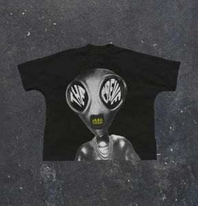 Herr t-shirts runda nacke främmande ufo tryck grafisk t-shirt retro kort ärm goth y2k toppar gotiska hajuku streetwear män och kvinnor kläder t240117