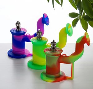 Silikonvattenrör rök kisel bong obrytbar dab rigg med titan nagel rostfritt stål dabber burk container silikon hookah6589533