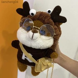 Backpacks Cute Dark Brown Sweater Squirrel Kindergarten Plush Backpack Stuffed Animal Doll Toy Mini Bag Room Decor For Kids Gifts